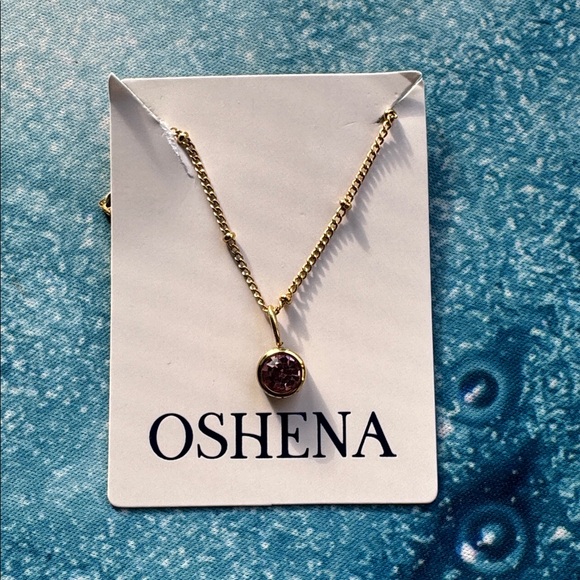 Gold Necklace with Pink Gemstone Pendant, October birthstone - Picture 4 of 8